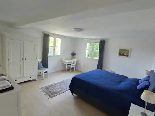 Slaapkamer 6 benedenverdieping met king-size boxspring, kledingkast en commode